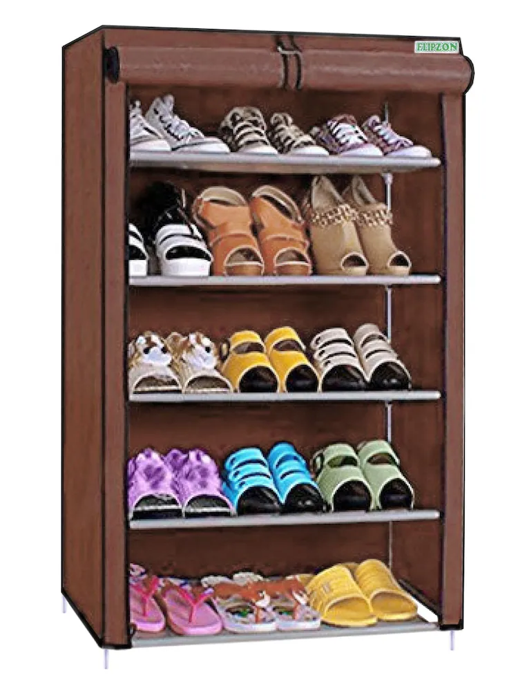 FLIPZON Multipurpose 5 Shelves Shoe Rack With Zip Door Cover